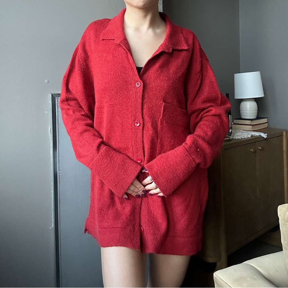 James street co red cardigan sweater